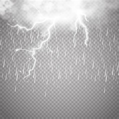 Premium Vector | Storm and Lightning with rain and white cloud isolated on transparent background