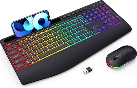 Teclado e mouse sem fio RGB retroiluminado Teclado recarregável 2 4G