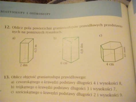 Oblicz Pola Powierzchni Graniastosłupów Prawidłowych Przedstawionych Na