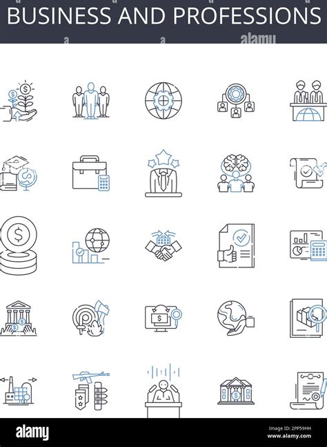 Business And Professions Line Icons Collection Commerce Enterprise