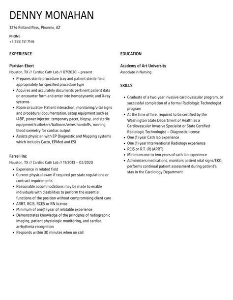 Cardiac Cath Lab Resume Samples Velvet Jobs