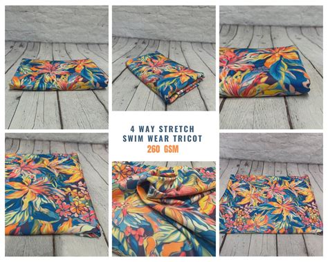 Way Stretch Print Spandex Fabric By The Yard Tricot Swim Wear Bikini Bright Tropical Floral