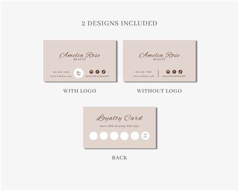 Beauty Loyalty Card Template DIY Reward Cards Minimalist Salon Stamp