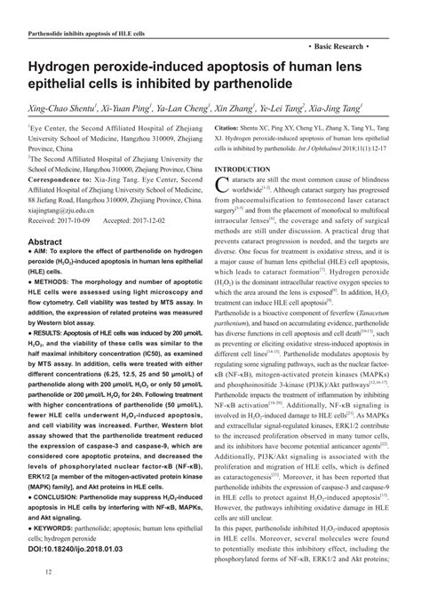 Pdf Hydrogen Peroxide Induced Apoptosis Of Human Lens Epithelial