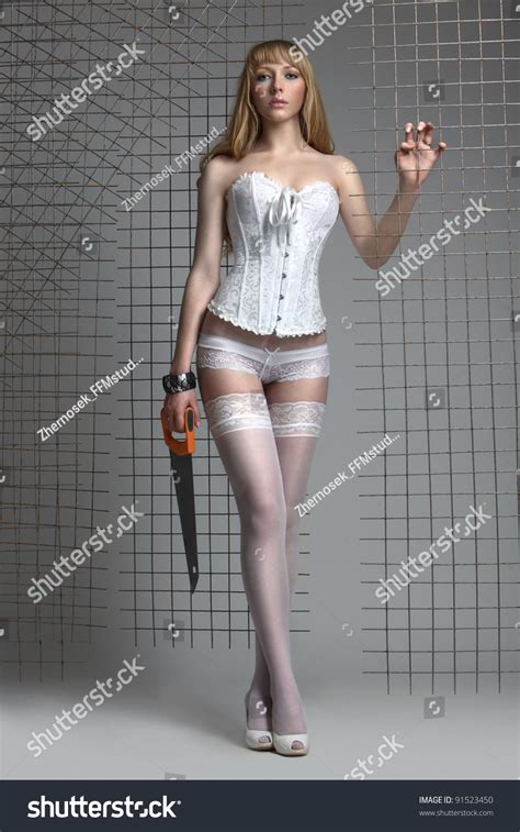 Sexy Cool Blonde Woman Posing Alongside Stock Photo Shutterstock