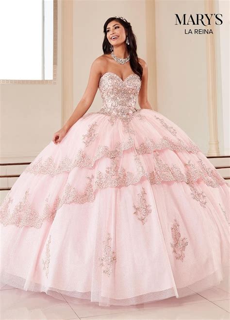 Strapless Lace Quinceanera Dress By Marys Bridal Mq2114 Quinceanera Dresses Pink Sweet 16