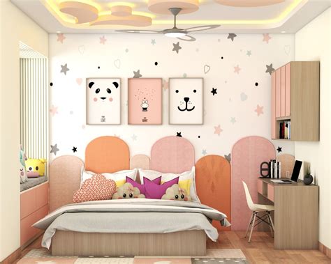 Pink Girls Room Design With Queen Sized Bed And Multicoloured Arched ...