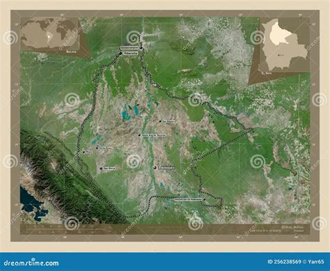 El Beni Bolivia High Res Satellite Labelled Points Of Cities Stock