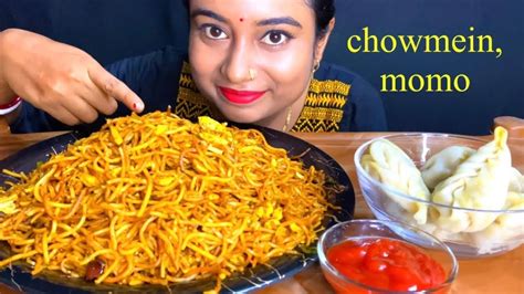 Bigbites Eating Spicy Mixed Chowmein With Chicken Momo Food Video