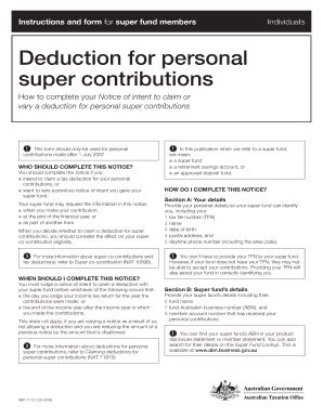 Fillable Online Energysuper Deduction For Personal Super