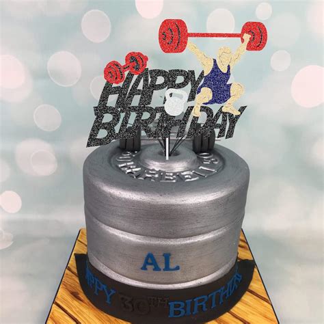G-LOVELY'S Gym Happy Birthday Cake Decorations Glitter Weight Lifting