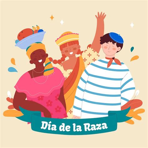 Ilustración plana del día de la raza Vector Premium