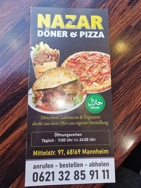 Speisekarte von Nazar Pizza Döner Mannheim