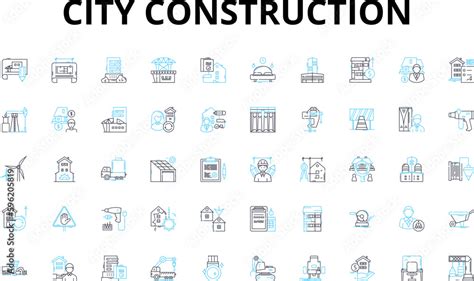 City construction linear icons set. Structures, Buildings, Planning, Design, Development ...