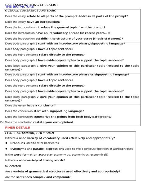 Cae Essay Writing Checklist Pdf