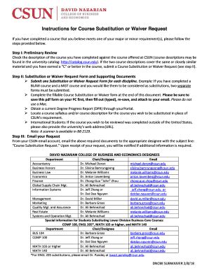 Fillable Online Instructions For Course Substitution Or Waiver Request