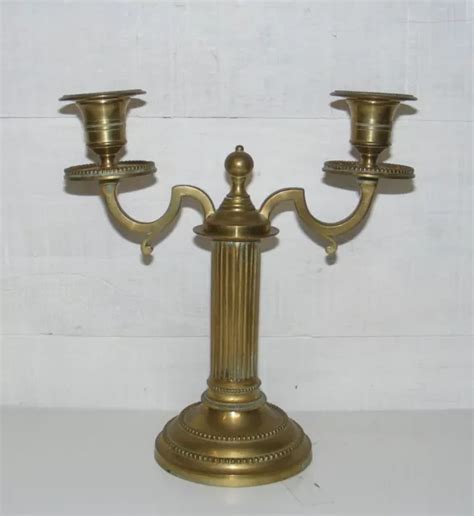 ANCIEN CHANDELIER BOUGEOIR Double En Bronze Doré Style Empire Colonne