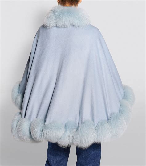 Cashmere Fox Fur Trim Cape