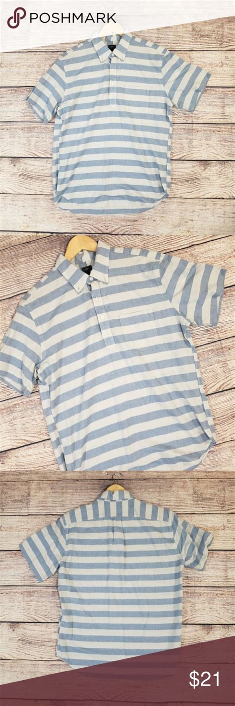 J Crew Short Sleeve Popover In Blue Stripes Blue Stripes Casual