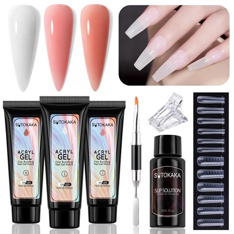 Sutokaka Poly Extension Gel Nail Kit White Nude Pink Builder Gel Dual Ended Brush Dual Forms