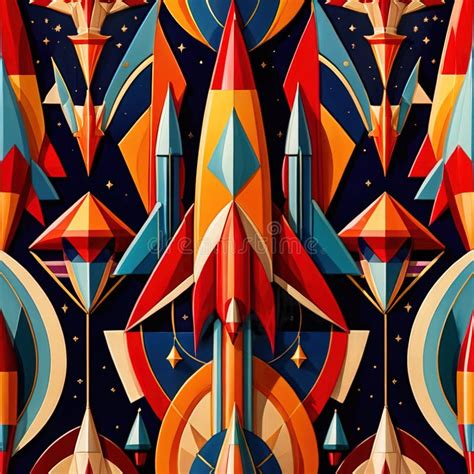 Rocket Spaceships Flying in Space, Retro Futuristic Illustration in Art ...