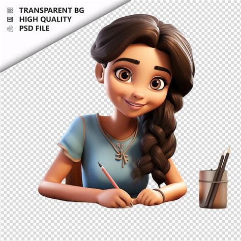 Mulher Latina Escrevendo Em 3D Cartoon Style Fundo Branco Iso PSD Premium