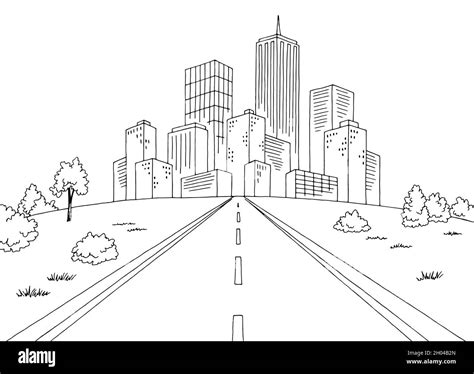 Road city graphic black white landscape sketch illustration vector ...