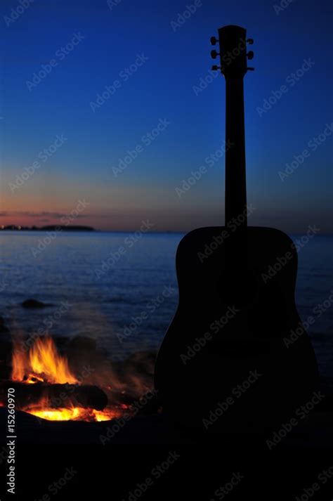 Silhouette Of Guitar Stock Photo | Adobe Stock