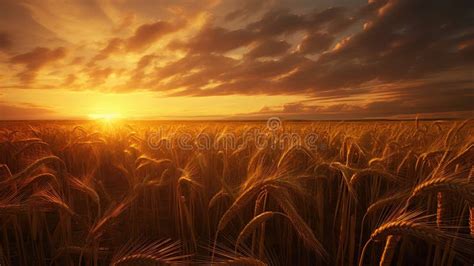 Sun Setting Over Wheat Field Stock Illustration Illustration Of Farm