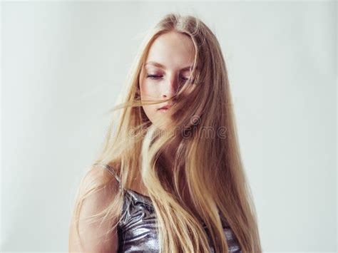 Beautiful Blonde Woman Girl With Long Blond Hair Smooth And Beau Stock Photo Image Of Adult