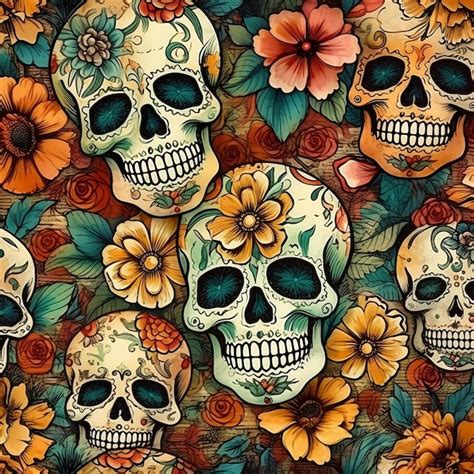 Premium AI Image | A colorful mexican day of the dead skull wallpaper