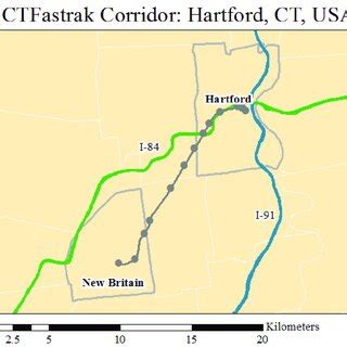 Map of the CTfastrak corridor alongside the I-84 and I-95 freeways | Download Scientific Diagram