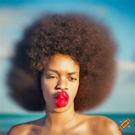 Black Woman With Afro Enjoying Miami Beach On Craiyon