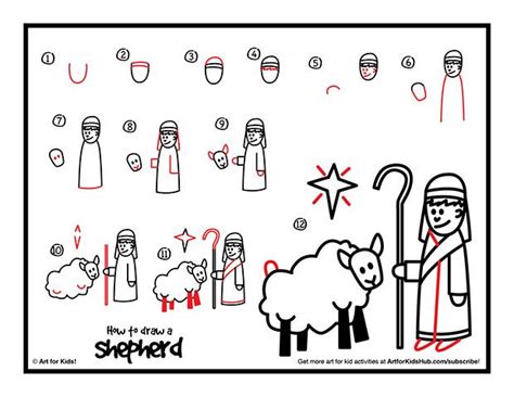 How To Draw A Shepherd And Sheep Art For Kids Hub Christmas Drawing