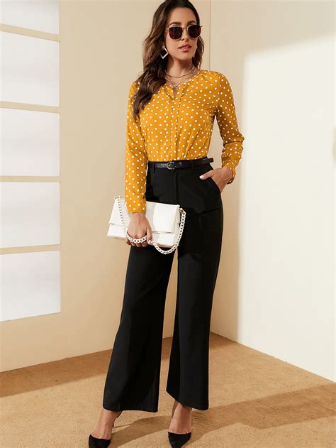 Shein Clasi Polka Dot Notched Neck Blouse Shein Usa