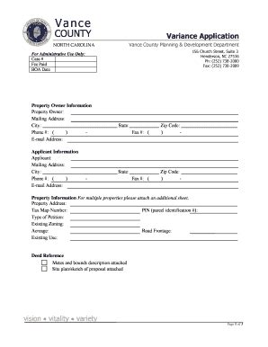 Fillable Online Vancecounty Variance Application Vance County