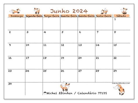 Calendario junho de 2025 Raposas n 771 Calendário maio