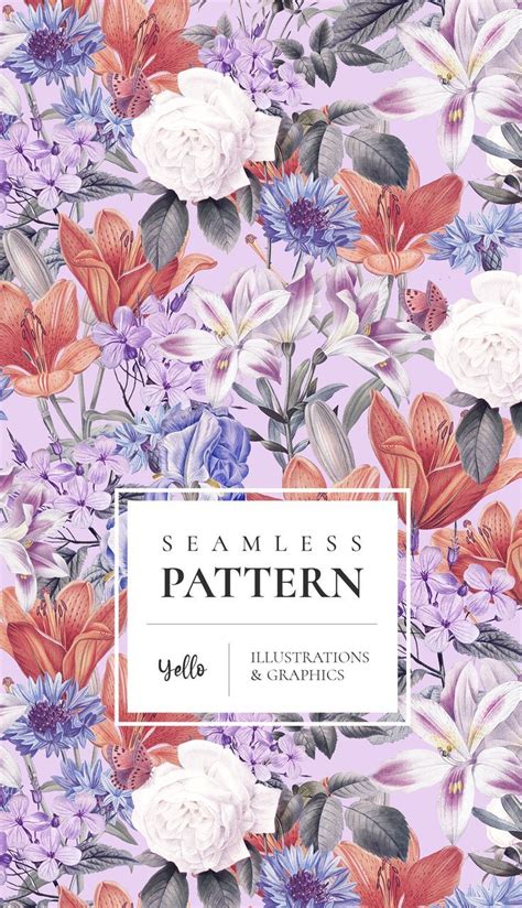 Purple Floral Pattern | Flower line drawings, Botanical drawings ...