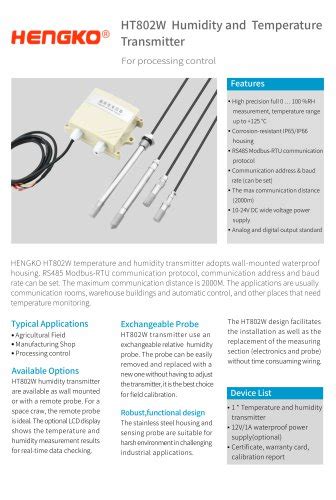 Humidity Transmitter HT802X HENGKO Technology Co Ltd PDF