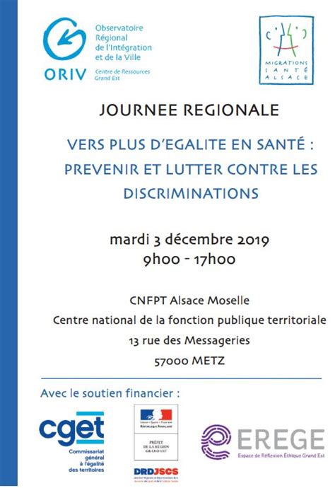 Save the date Journée régionale ORIV Migrations Santé Alsace Vers