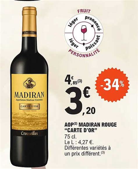 Promo Aop Madiran Rouge Carte D Or Chez E Leclerc Icatalogue Fr