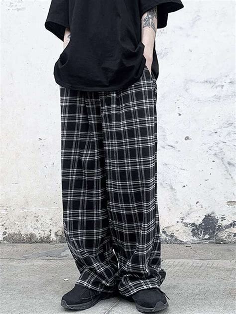 Manfinity Sporsity Men Plaid Print Drawstring Waist Pants Pants