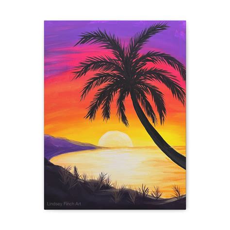 Print Of Original Art Tropical Palm Tree Sunset Painting Acrylic