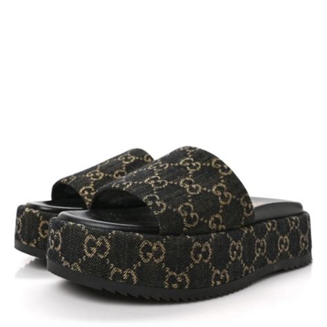 Gucci Shoes Gucci Jacquard Black Denim Ggmonogram Angelina Platform