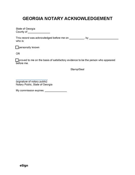 Free Georgia Notary Acknowledgment Form Pdf Word