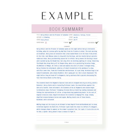 Book Summary Printable – mrsneat