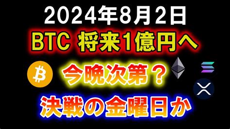 ビットコインは将来は1btcは1億円へ！今晩次第で大きな値動きか？地政学的なリスクも含め、決戦の金曜日、リスクを取りにくい状況【2024年8月