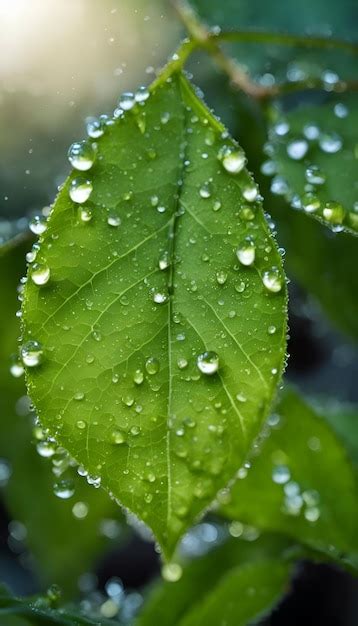 Premium Photo | Raindrops on green leaves