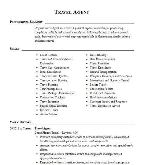 Travel Agent Resume Example