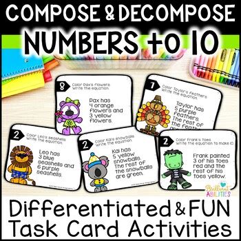 Math Task Cards Compose Decompose To 10 DIFFERENTIATED YEARLONG BUNDLE